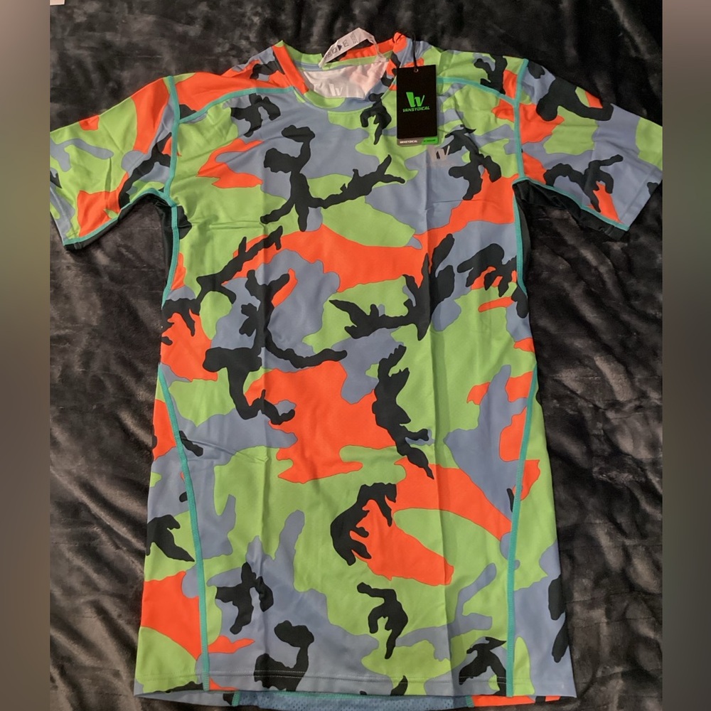 Vansydical Men’s Short-Sleeve Compression- Green/Orange/Gray